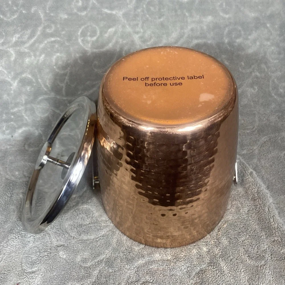 Hammered Copper Color &‎ Stainless Steel Ice Bucket Champaign Cooler Barware Lid